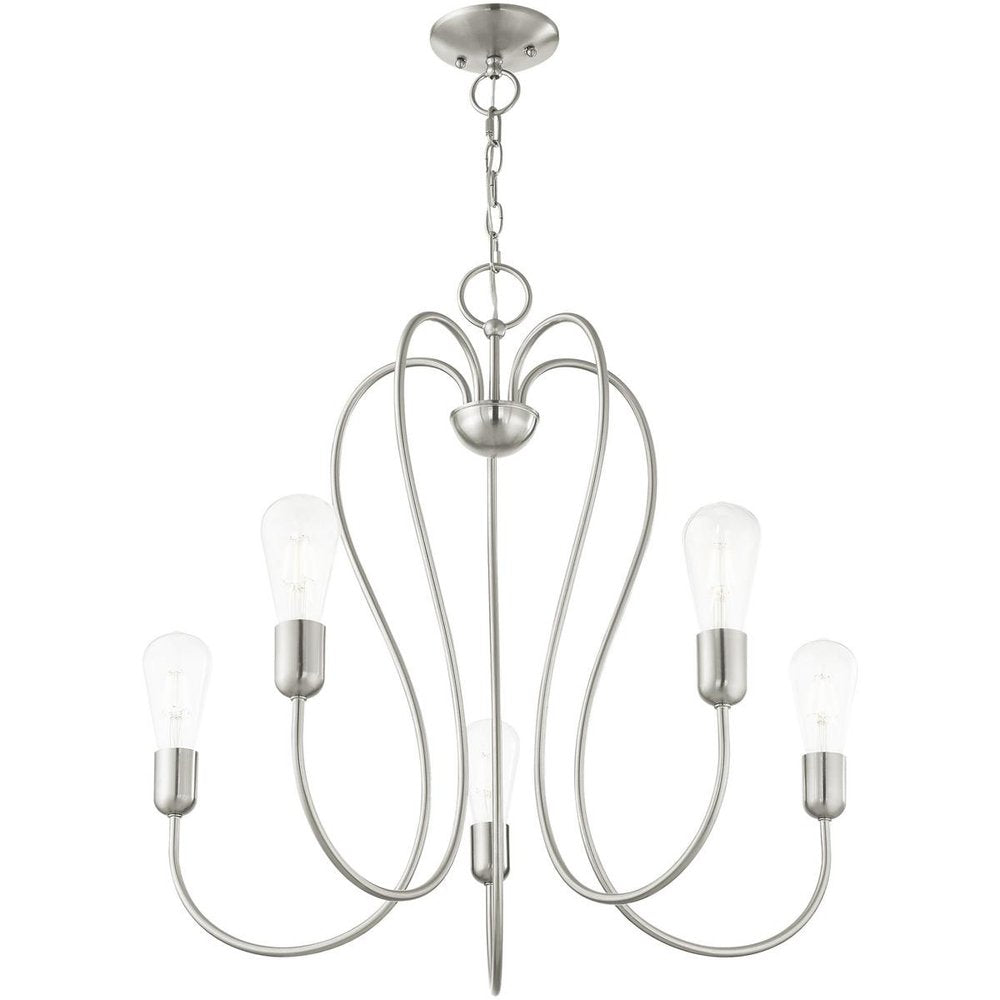 Nickel Five Light Metal Dimmable Chandelier With Shades HomeRoots