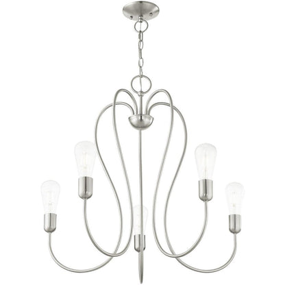 Nickel Five Light Metal Dimmable Chandelier With Shades HomeRoots