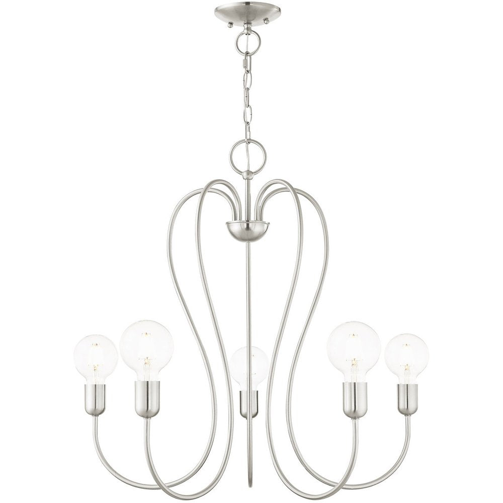 Nickel Five Light Metal Dimmable Chandelier With Shades HomeRoots
