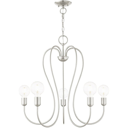Nickel Five Light Metal Dimmable Chandelier With Shades HomeRoots