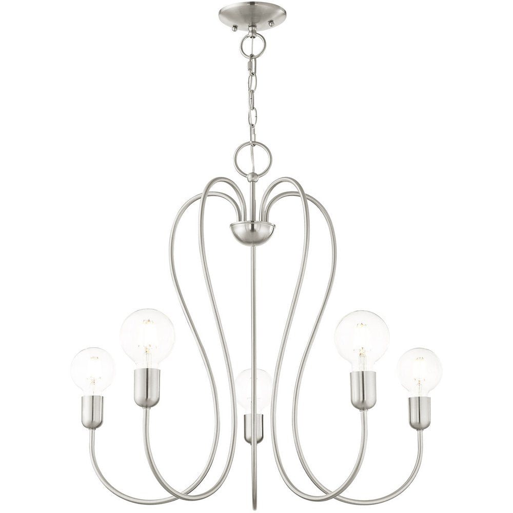 Nickel Five Light Metal Dimmable Chandelier With Shades HomeRoots