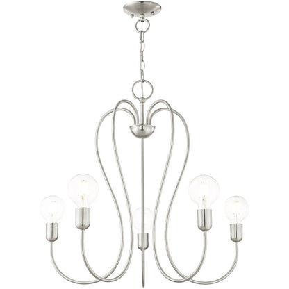 Nickel Five Light Metal Dimmable Chandelier With Shades HomeRoots