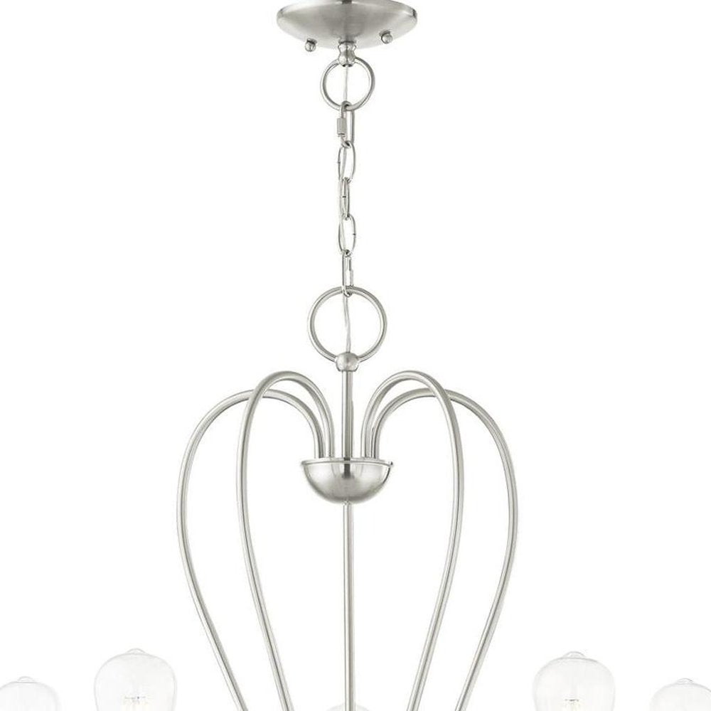 Nickel Five Light Metal Dimmable Chandelier With Shades HomeRoots