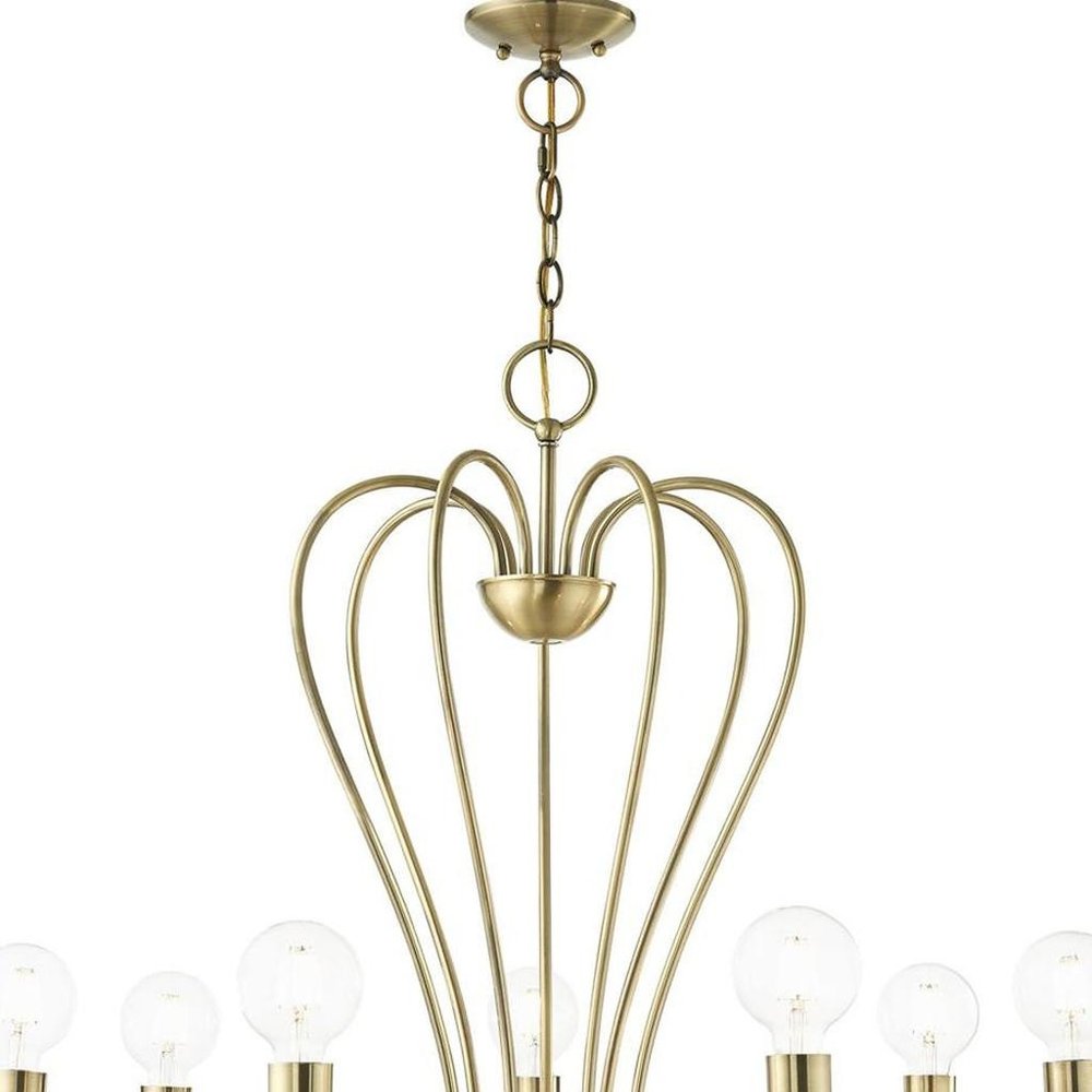 Antiqued Brass Seven Light Metal Dimmable Chandelier With Shades HomeRoots