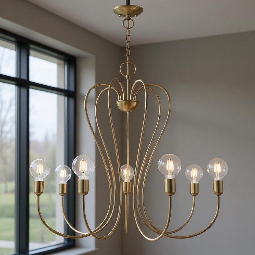 Antiqued Brass Seven Light Metal Dimmable Chandelier With Shades HomeRoots
