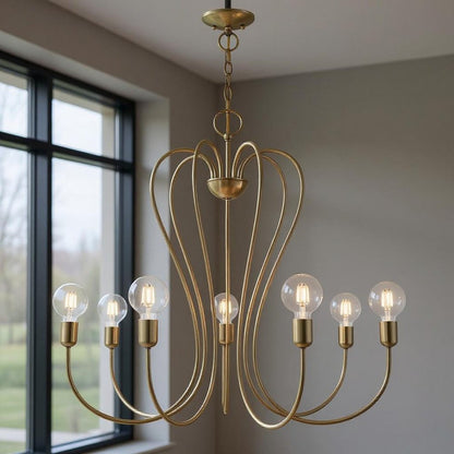 Antiqued Brass Seven Light Metal Dimmable Chandelier With Shades HomeRoots