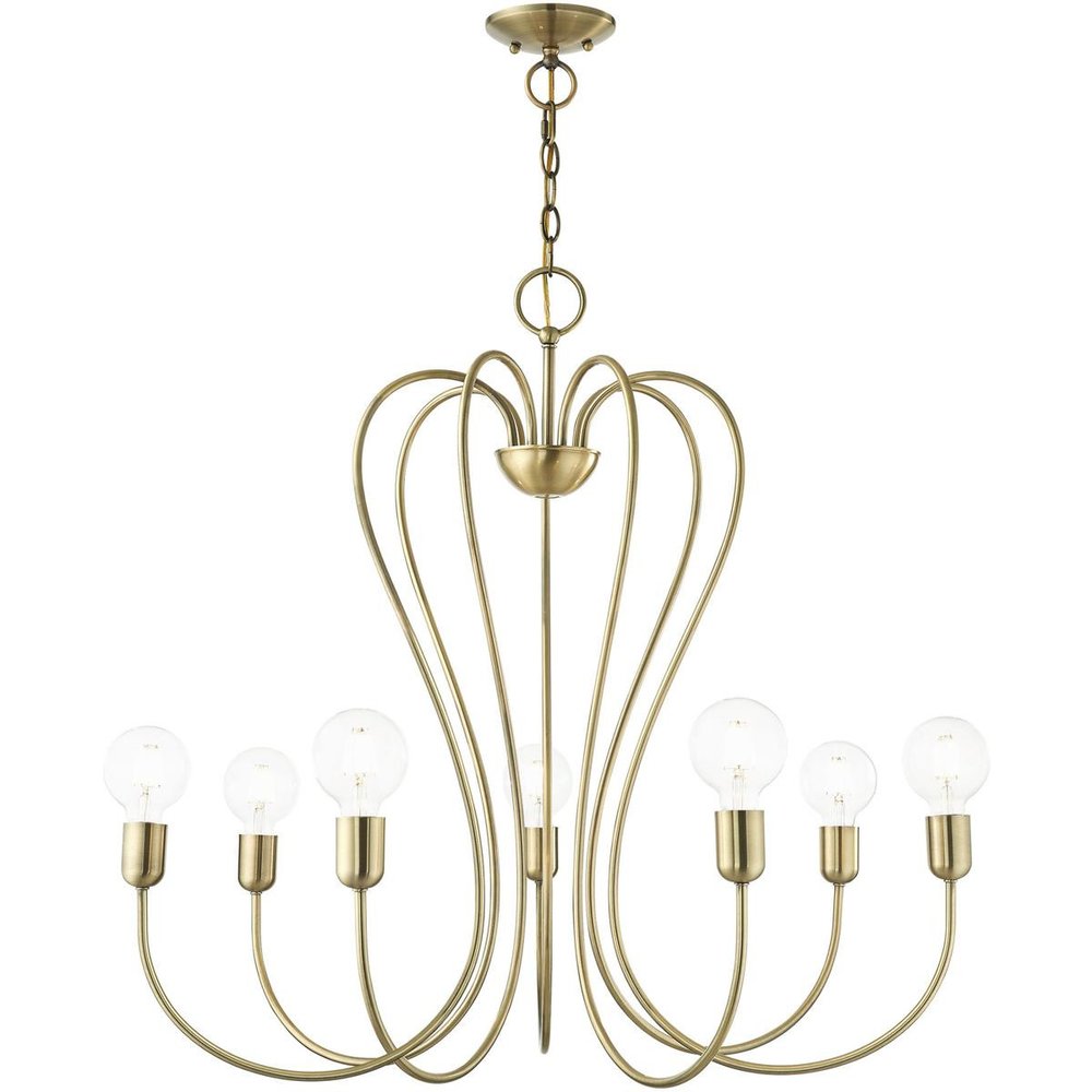 Antiqued Brass Seven Light Metal Dimmable Chandelier With Shades HomeRoots
