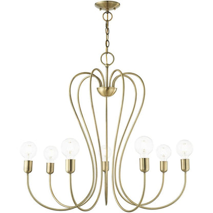 Antiqued Brass Seven Light Metal Dimmable Chandelier With Shades HomeRoots