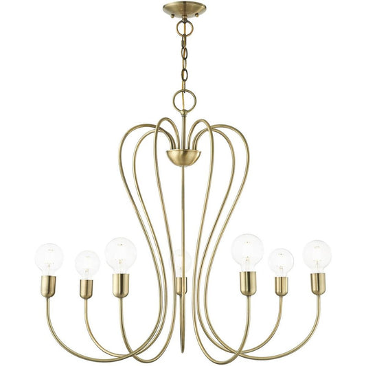 Antiqued Brass Seven Light Metal Dimmable Chandelier With Shades HomeRoots