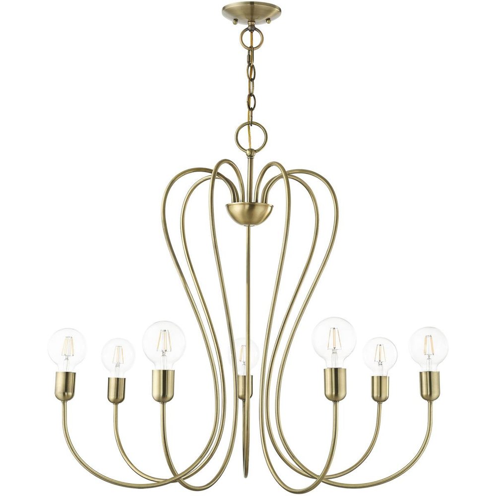 Antiqued Brass Seven Light Metal Dimmable Chandelier With Shades HomeRoots