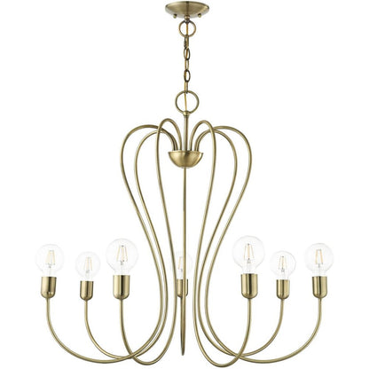Antiqued Brass Seven Light Metal Dimmable Chandelier With Shades HomeRoots