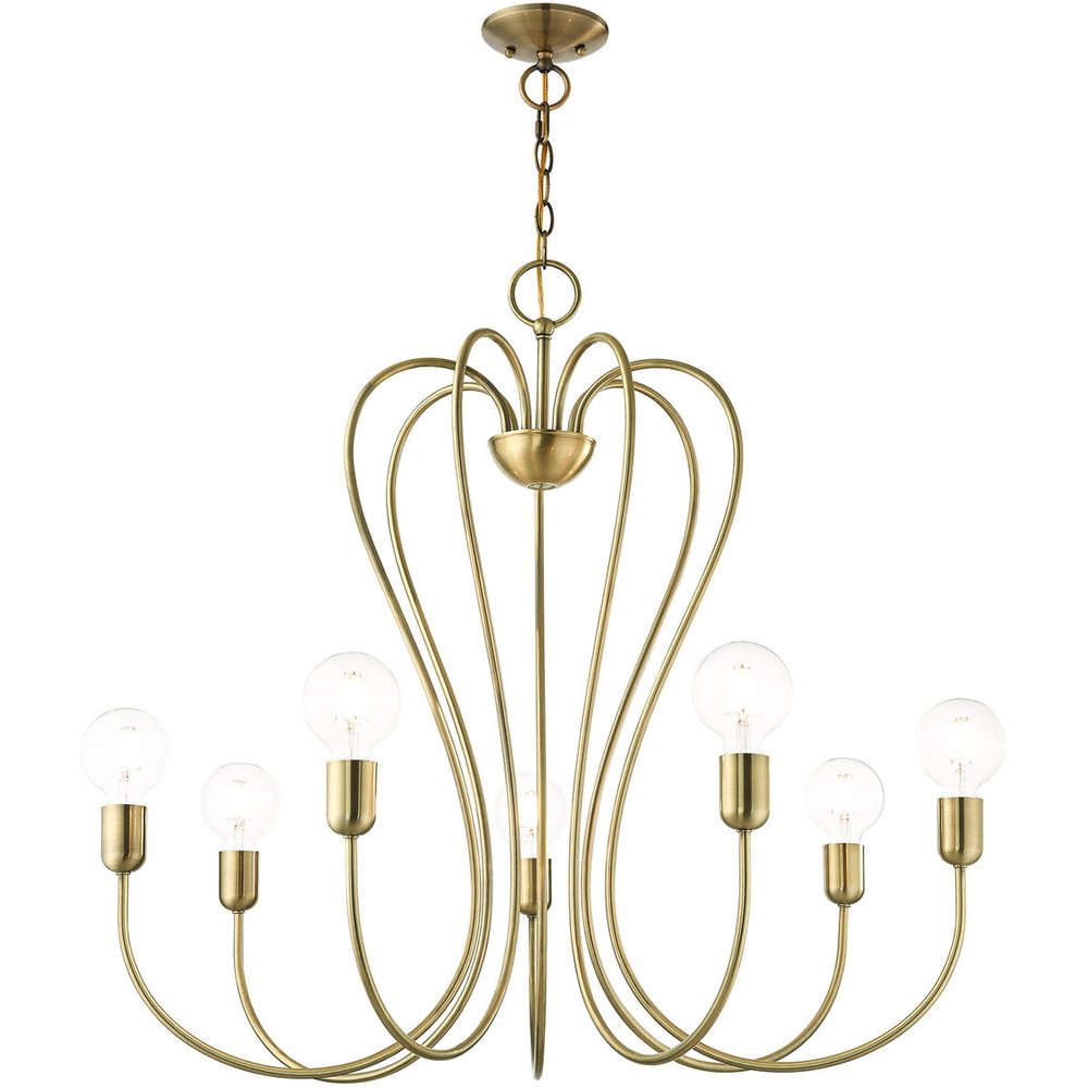 Antiqued Brass Seven Light Metal Dimmable Chandelier With Shades HomeRoots