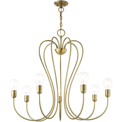 Antiqued Brass Seven Light Metal Dimmable Chandelier With Shades HomeRoots