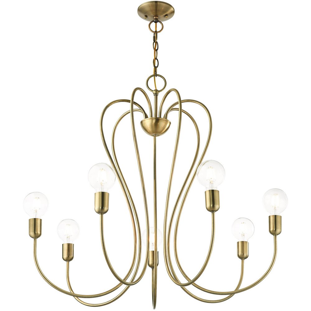 Antiqued Brass Seven Light Metal Dimmable Chandelier With Shades HomeRoots