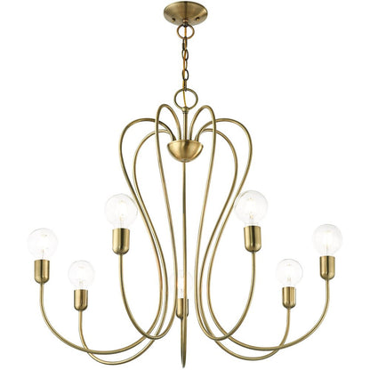 Antiqued Brass Seven Light Metal Dimmable Chandelier With Shades HomeRoots