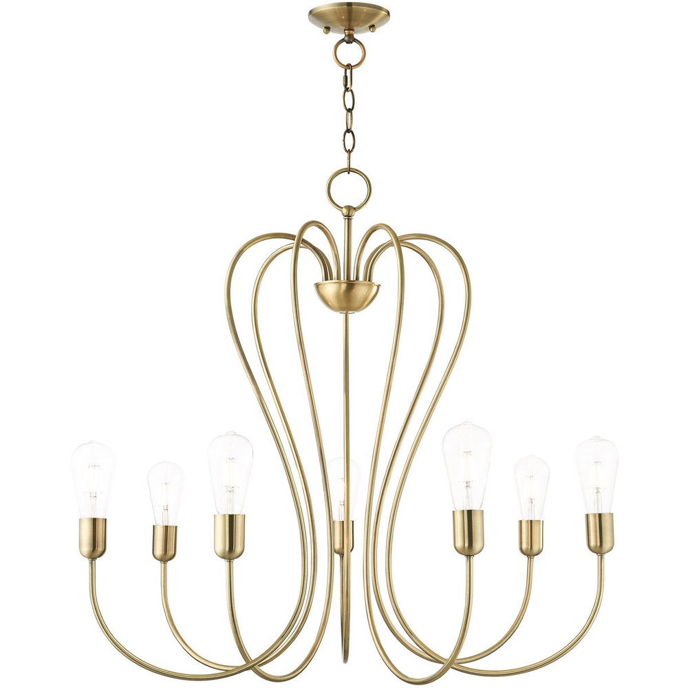 Antiqued Brass Seven Light Metal Dimmable Chandelier With Shades HomeRoots