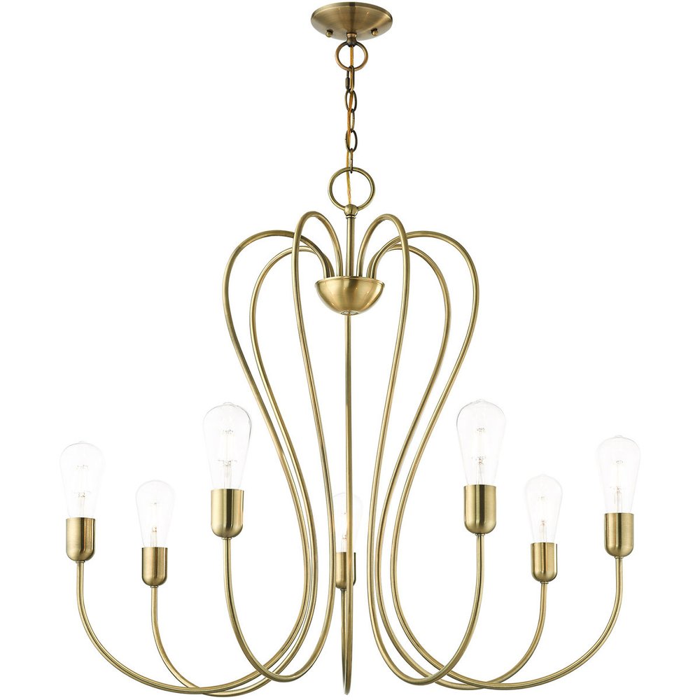 Antiqued Brass Seven Light Metal Dimmable Chandelier With Shades HomeRoots