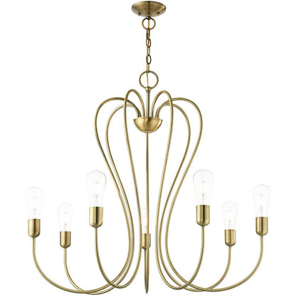 Antiqued Brass Seven Light Metal Dimmable Chandelier With Shades HomeRoots