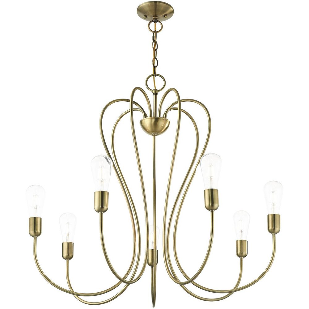 Antiqued Brass Seven Light Metal Dimmable Chandelier With Shades HomeRoots