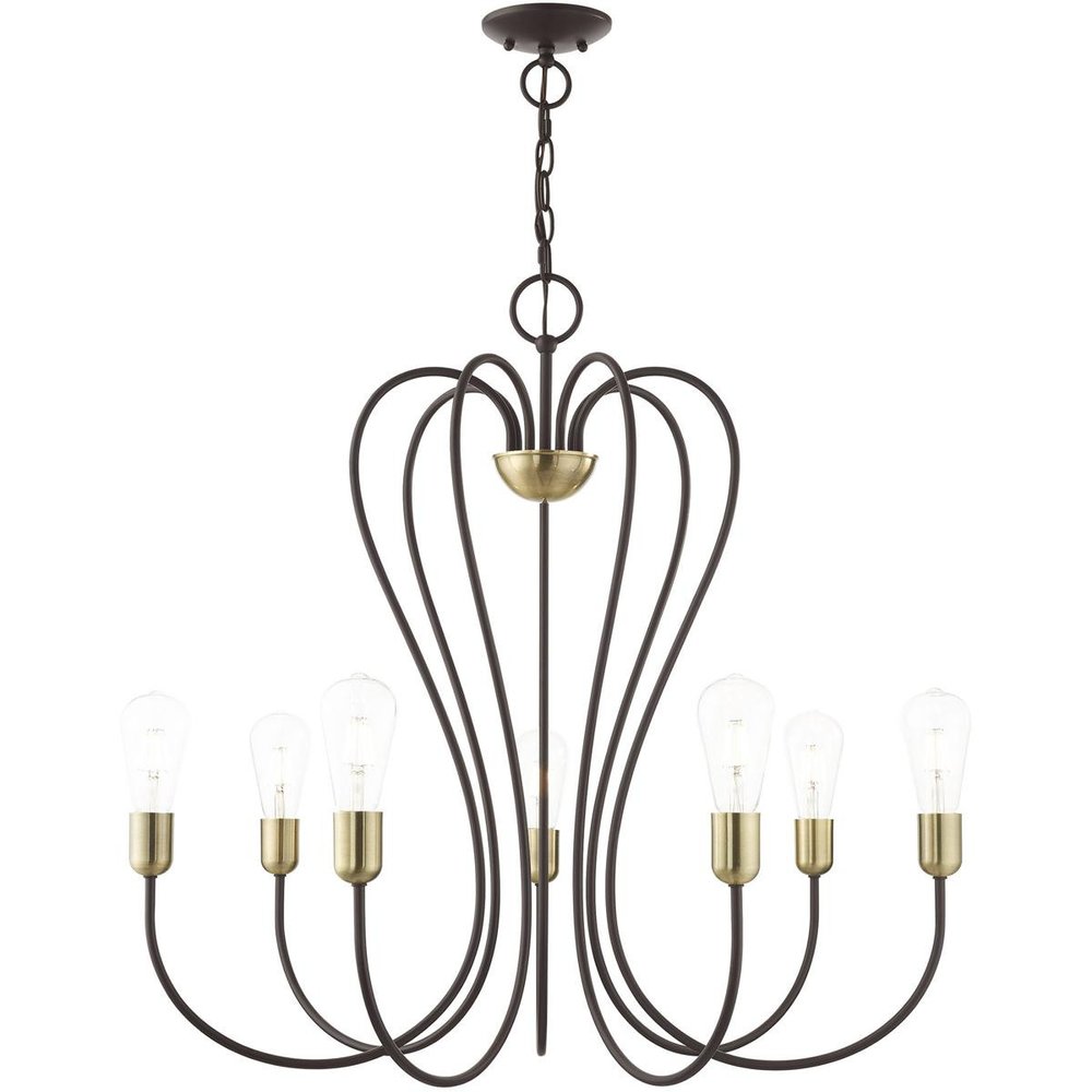 Bronze Seven Light Metal Dimmable Chandelier With Shades HomeRoots