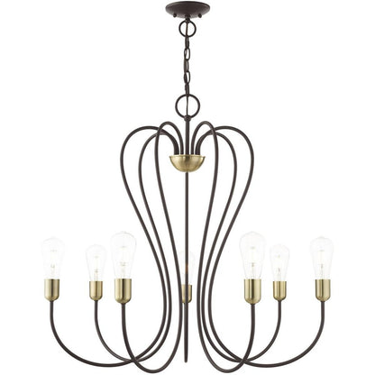 Bronze Seven Light Metal Dimmable Chandelier With Shades HomeRoots