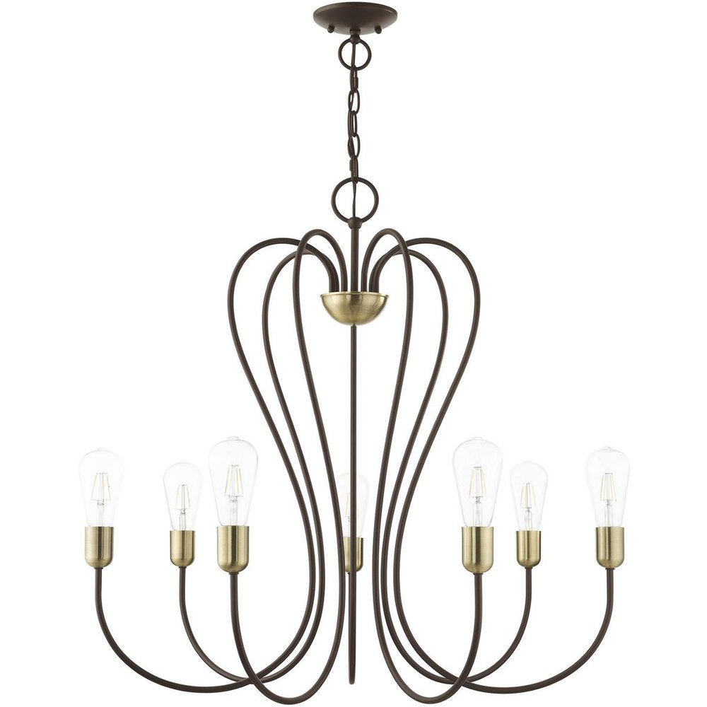 Bronze Seven Light Metal Dimmable Chandelier With Shades HomeRoots