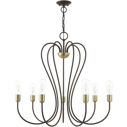 Bronze Seven Light Metal Dimmable Chandelier With Shades HomeRoots