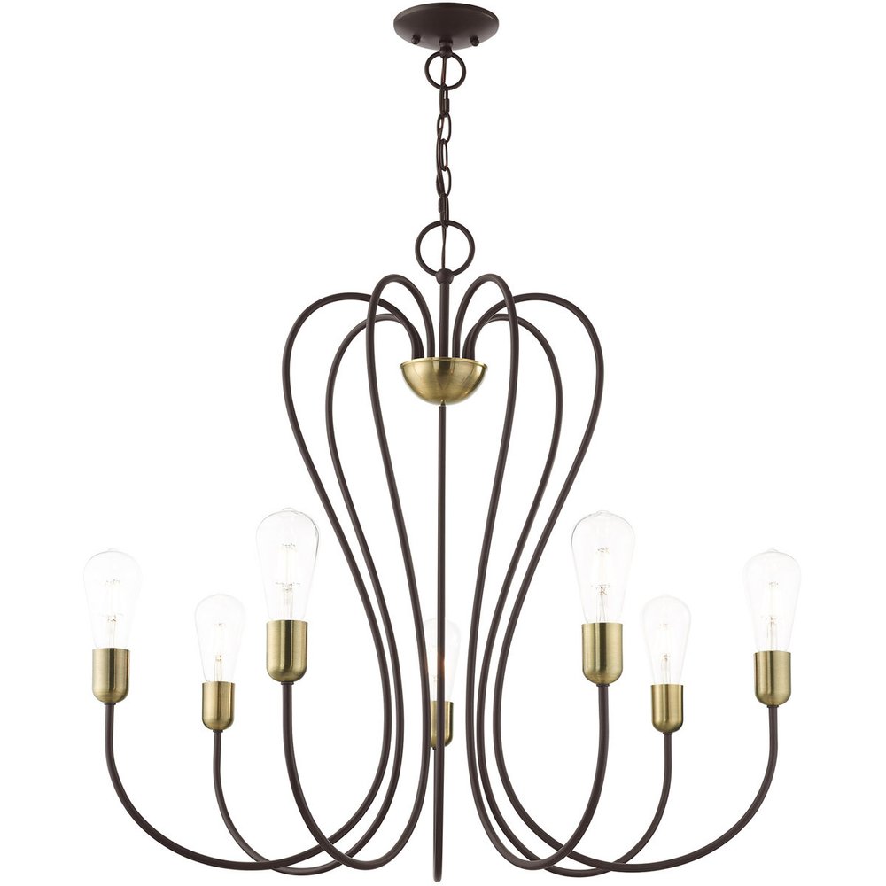 Bronze Seven Light Metal Dimmable Chandelier With Shades HomeRoots