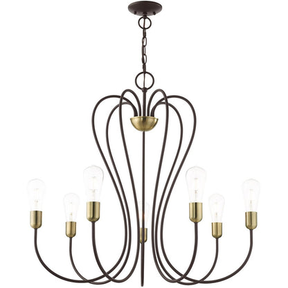 Bronze Seven Light Metal Dimmable Chandelier With Shades HomeRoots