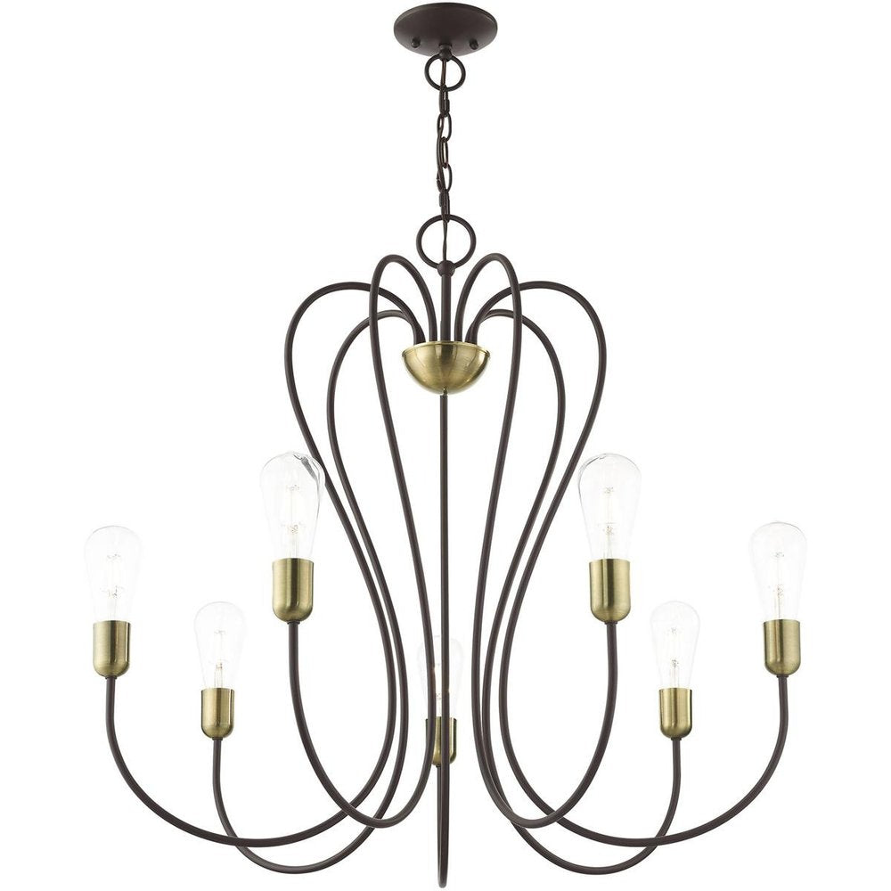 Bronze Seven Light Metal Dimmable Chandelier With Shades HomeRoots