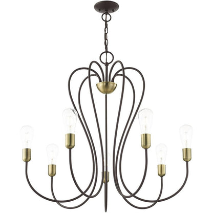 Bronze Seven Light Metal Dimmable Chandelier With Shades HomeRoots