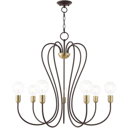 Bronze Seven Light Metal Dimmable Chandelier With Shades HomeRoots