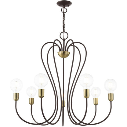 Bronze Seven Light Metal Dimmable Chandelier With Shades HomeRoots
