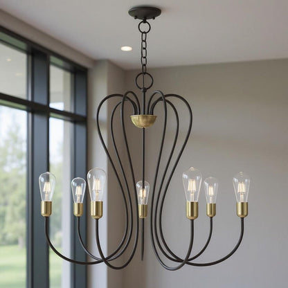 Bronze Seven Light Metal Dimmable Chandelier With Shades HomeRoots