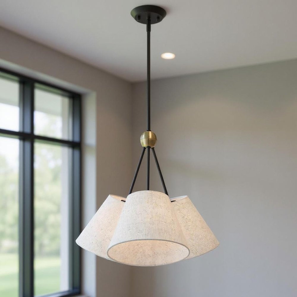 Bronze Three Light Metal Dimmable Chandelier With Shades HomeRoots