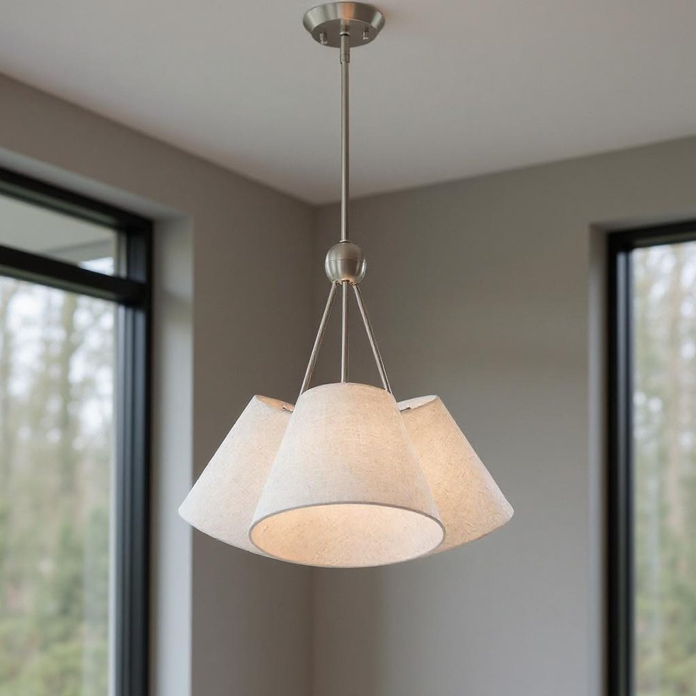 Nickel Three Light Metal Dimmable Chandelier With Shades HomeRoots