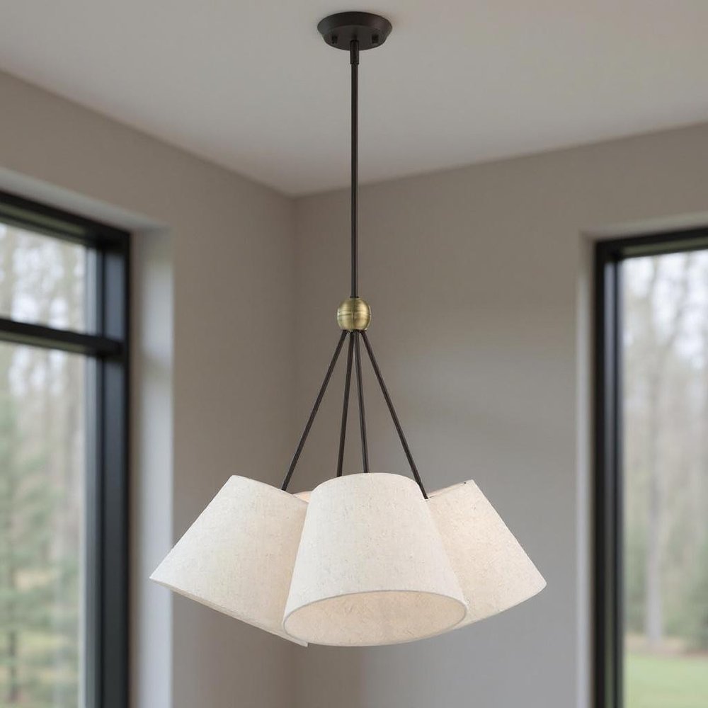 Bronze Four Light Metal Dimmable Chandelier With Shades HomeRoots