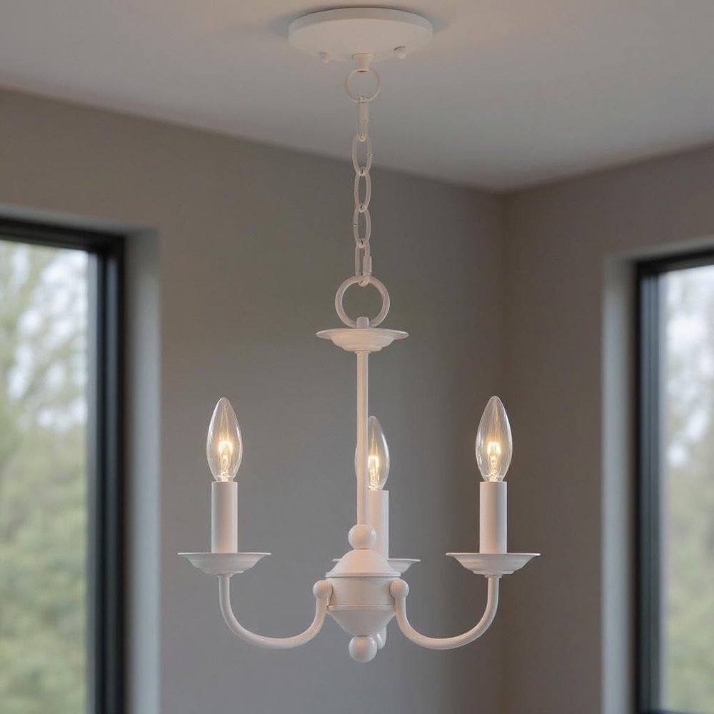 White Three Light Metal Dimmable Chandelier With Shades HomeRoots