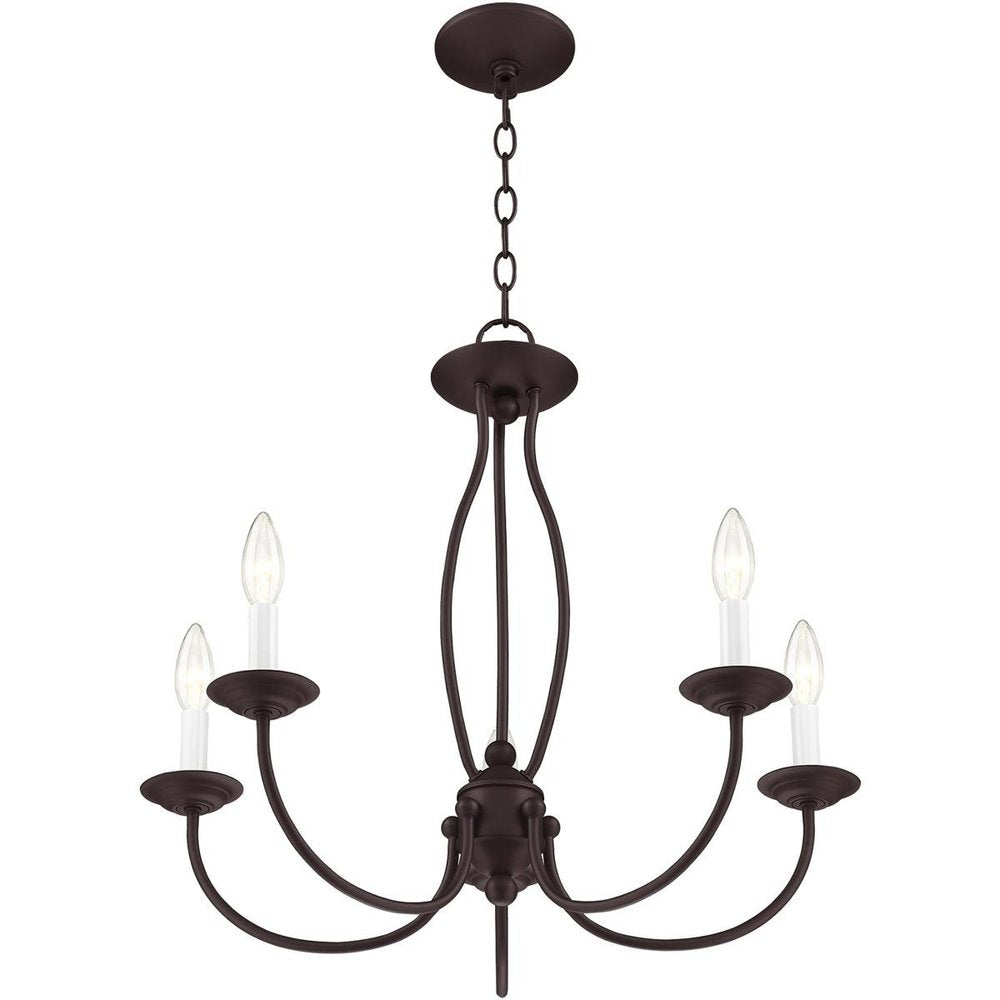 Bronze Five Light Metal Dimmable Chandelier With Shades HomeRoots
