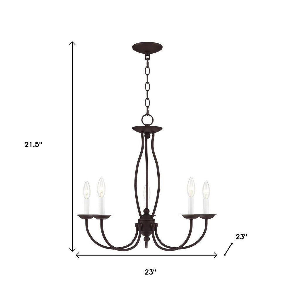 Bronze Five Light Metal Dimmable Chandelier With Shades HomeRoots
