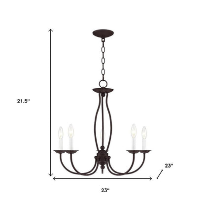 Bronze Five Light Metal Dimmable Chandelier With Shades HomeRoots