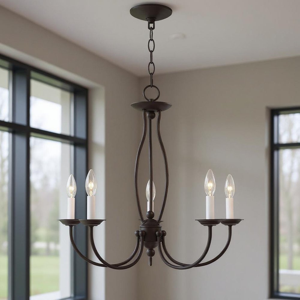 Bronze Five Light Metal Dimmable Chandelier With Shades HomeRoots