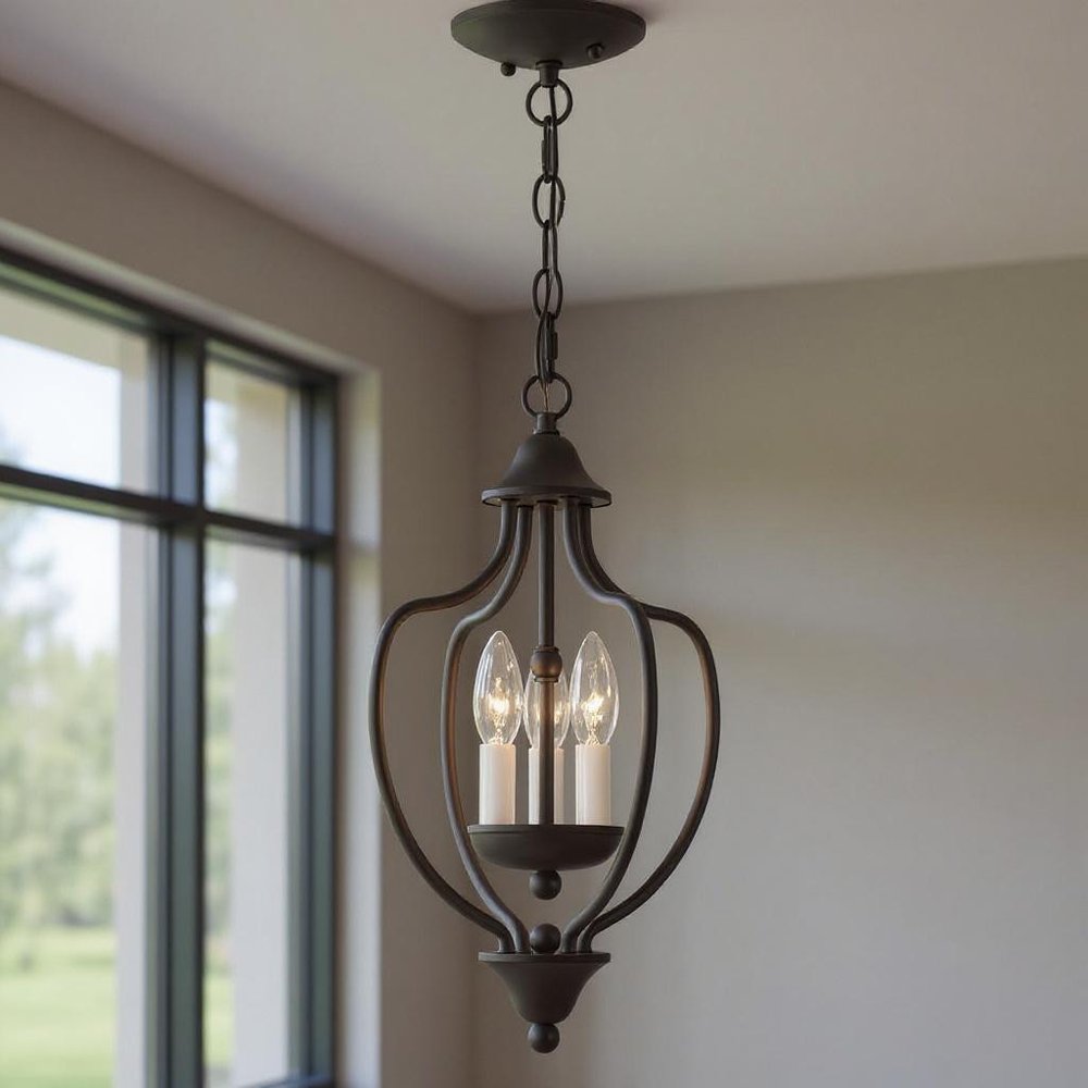 Bronze Three Light Metal Dimmable Chandelier With Shades HomeRoots