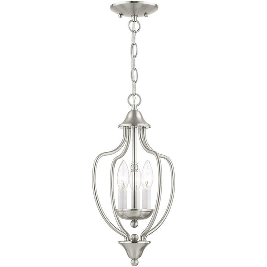 Nickel Three Light Metal Dimmable Chandelier With Shades HomeRoots