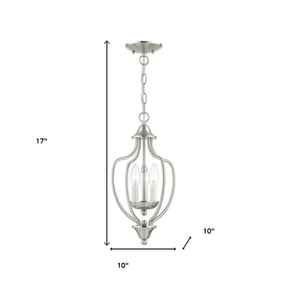 Nickel Three Light Metal Dimmable Chandelier With Shades HomeRoots