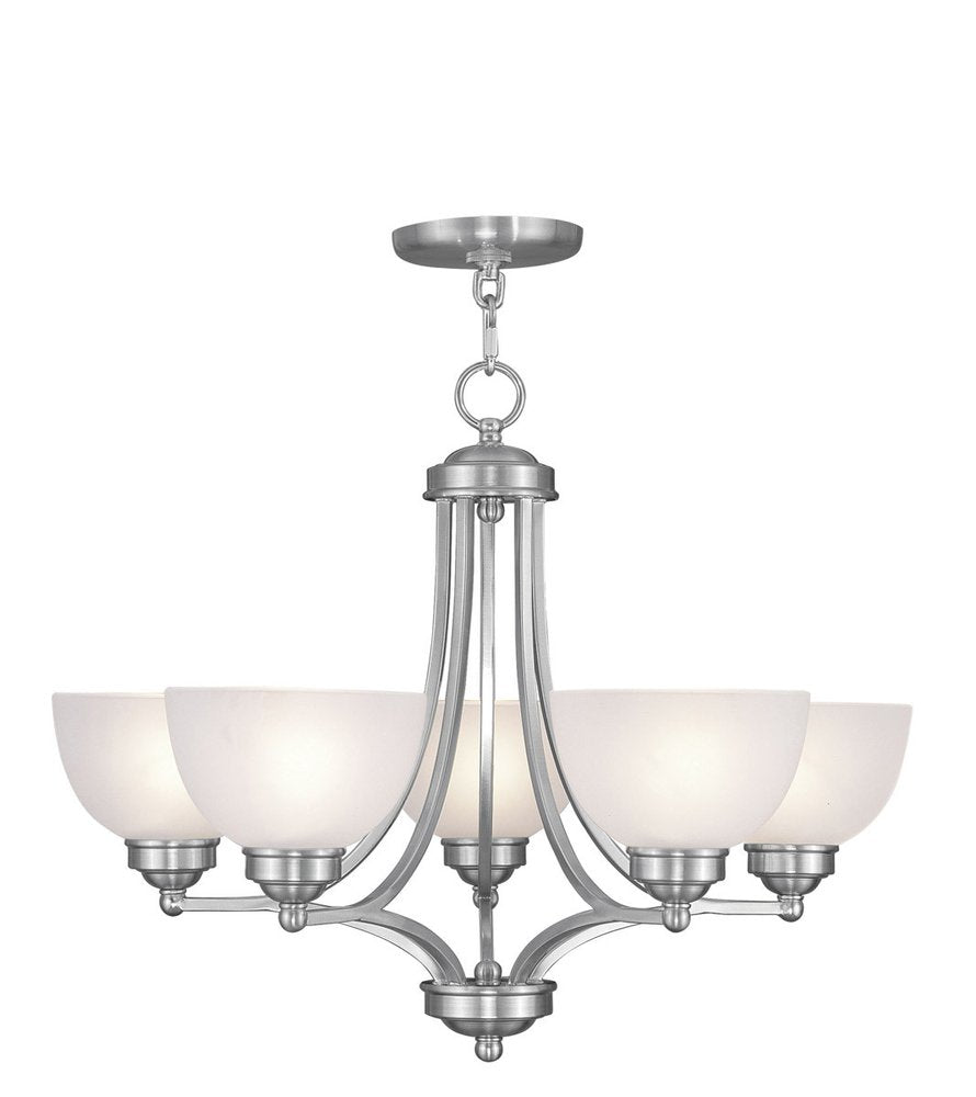 Nickel Five Light Metal Dimmable Chandelier With Shades HomeRoots