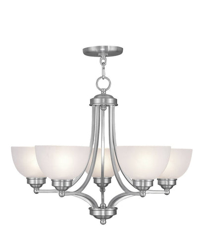 Nickel Five Light Metal Dimmable Chandelier With Shades HomeRoots