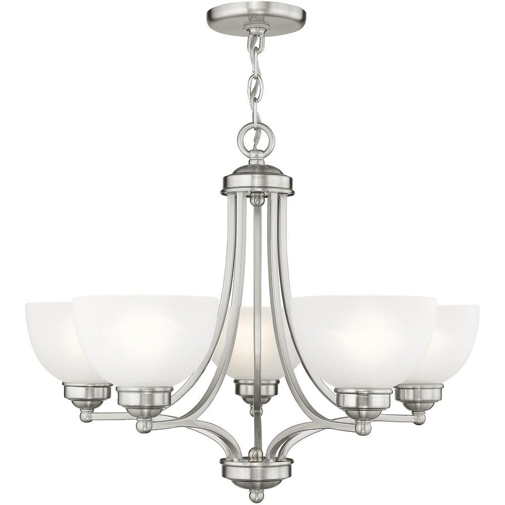 Nickel Five Light Metal Dimmable Chandelier With Shades HomeRoots
