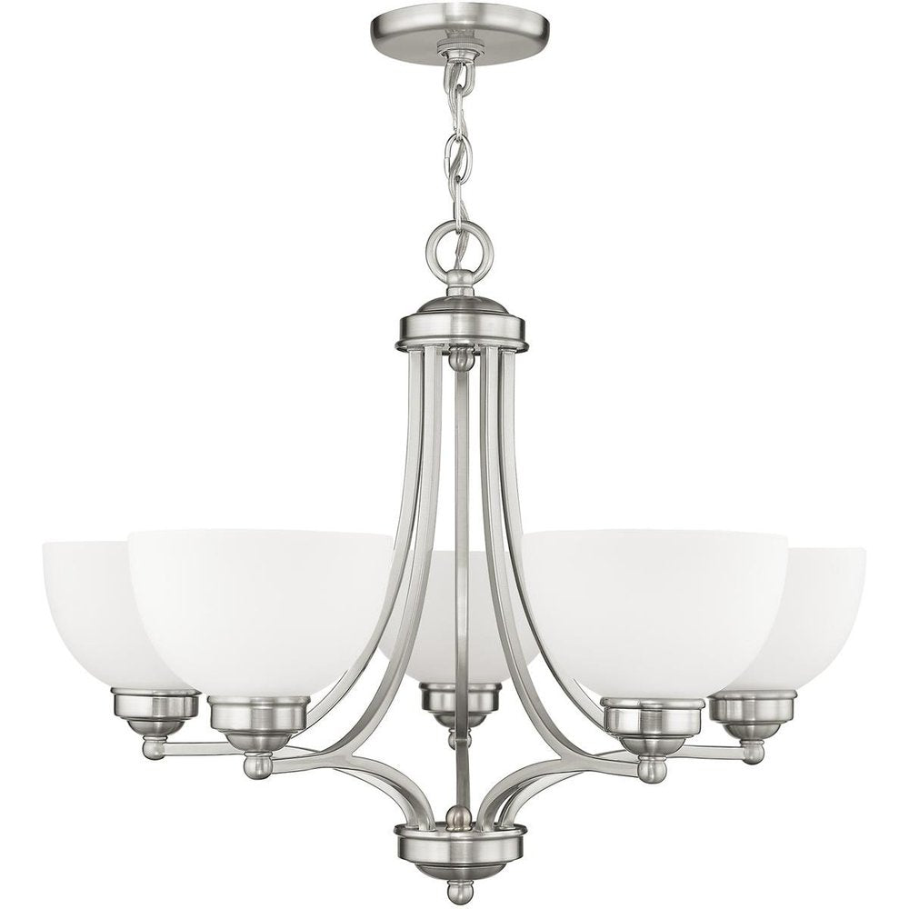 Nickel Five Light Metal Dimmable Chandelier With Shades HomeRoots