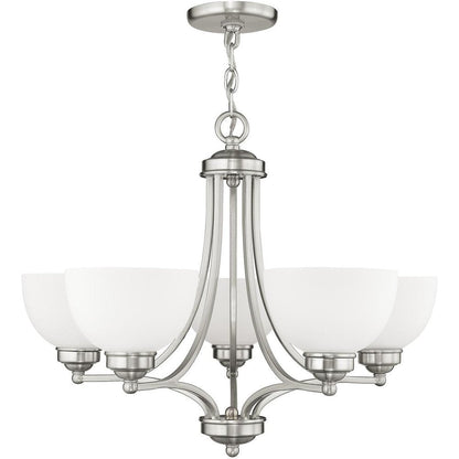 Nickel Five Light Metal Dimmable Chandelier With Shades HomeRoots